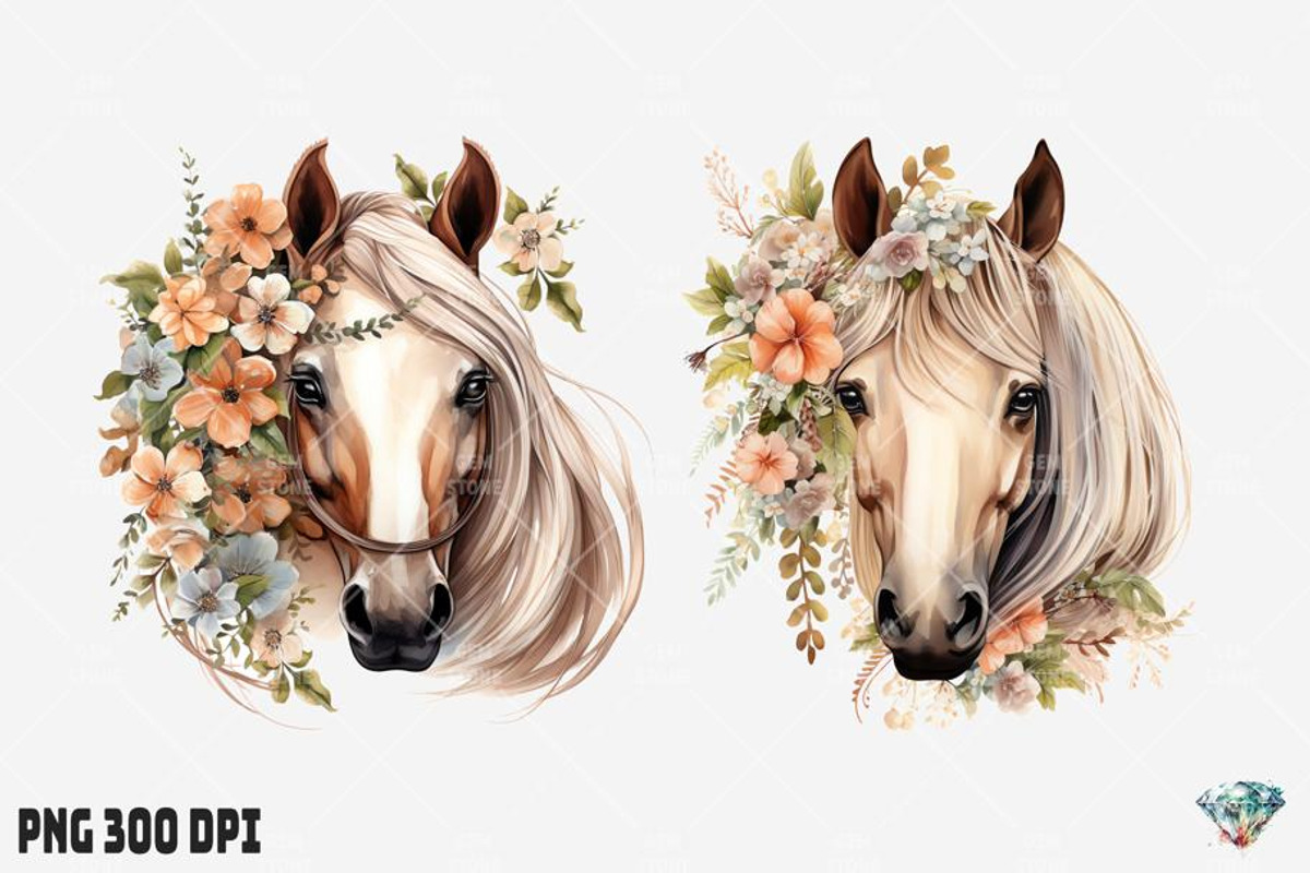 Boho Horse Flower Watercolor, an Illustration by Gemstone (Photo 3 of 12)