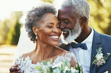 Joyful senior couple embracing on their wedding day, radiating love and happine, a Person Photo by Mashimara