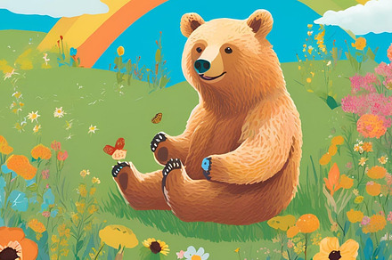 Cartoon bear sitting rainbow, an Animal Photo by ComfortQ