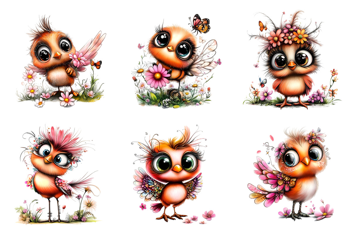Whimsical Birds Clipart, an Illustration by SinaCreation (Photo 2 of 9)