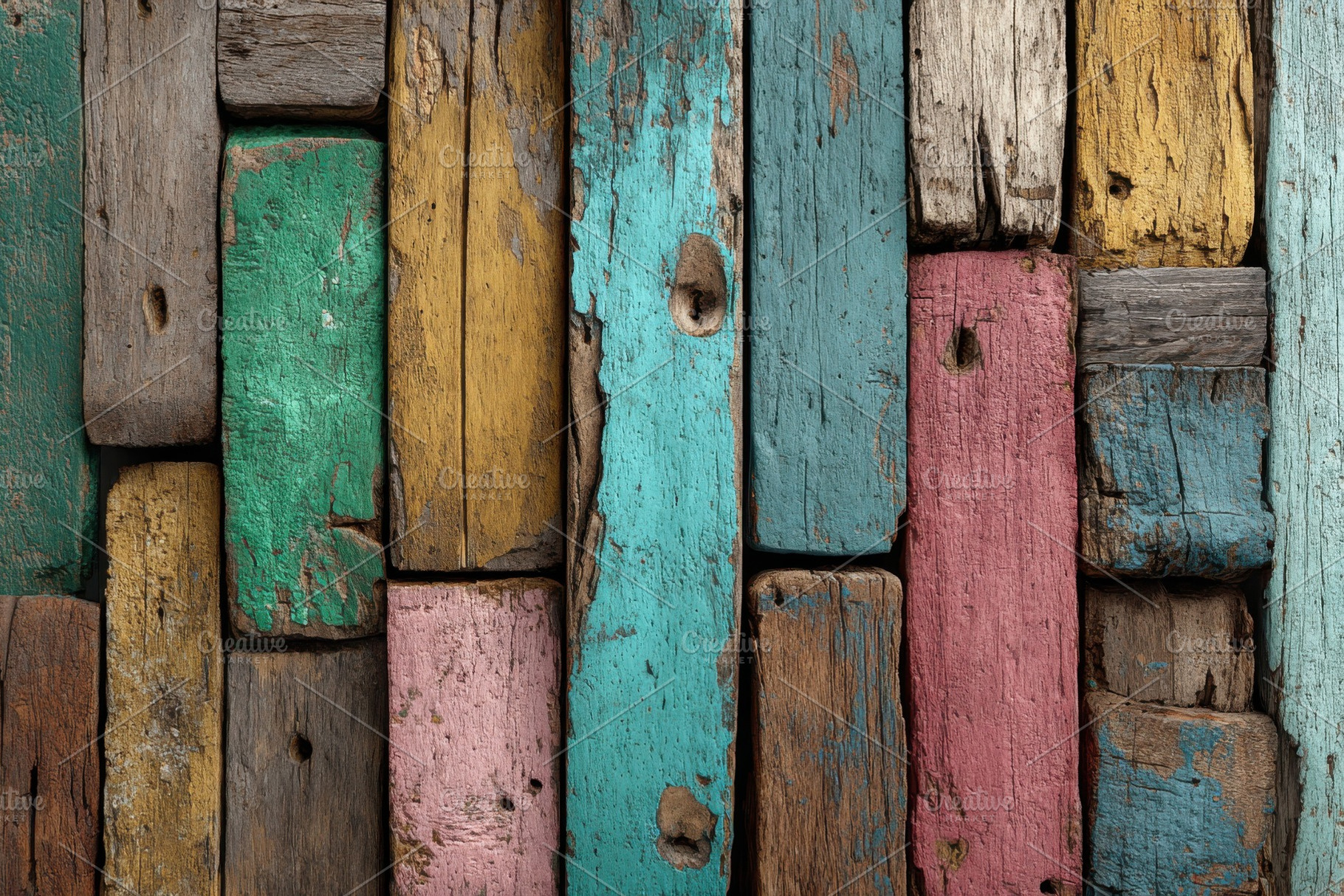 Colorful weathered wood planks backg, a Photo by Pixeness Studio