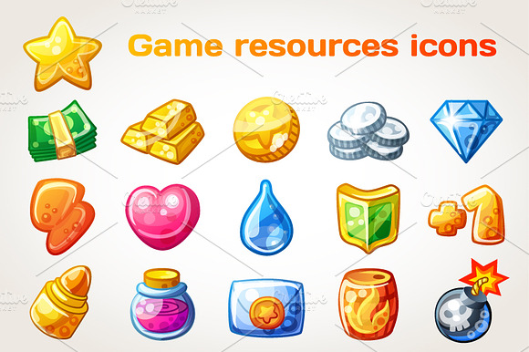 Cartoon Resource Icons For Games