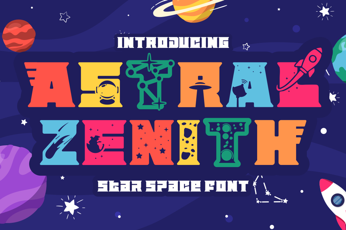 Astral Zenith - Star Space Font, a Font by PutraCetol Studio (Photo 1 of 11)
