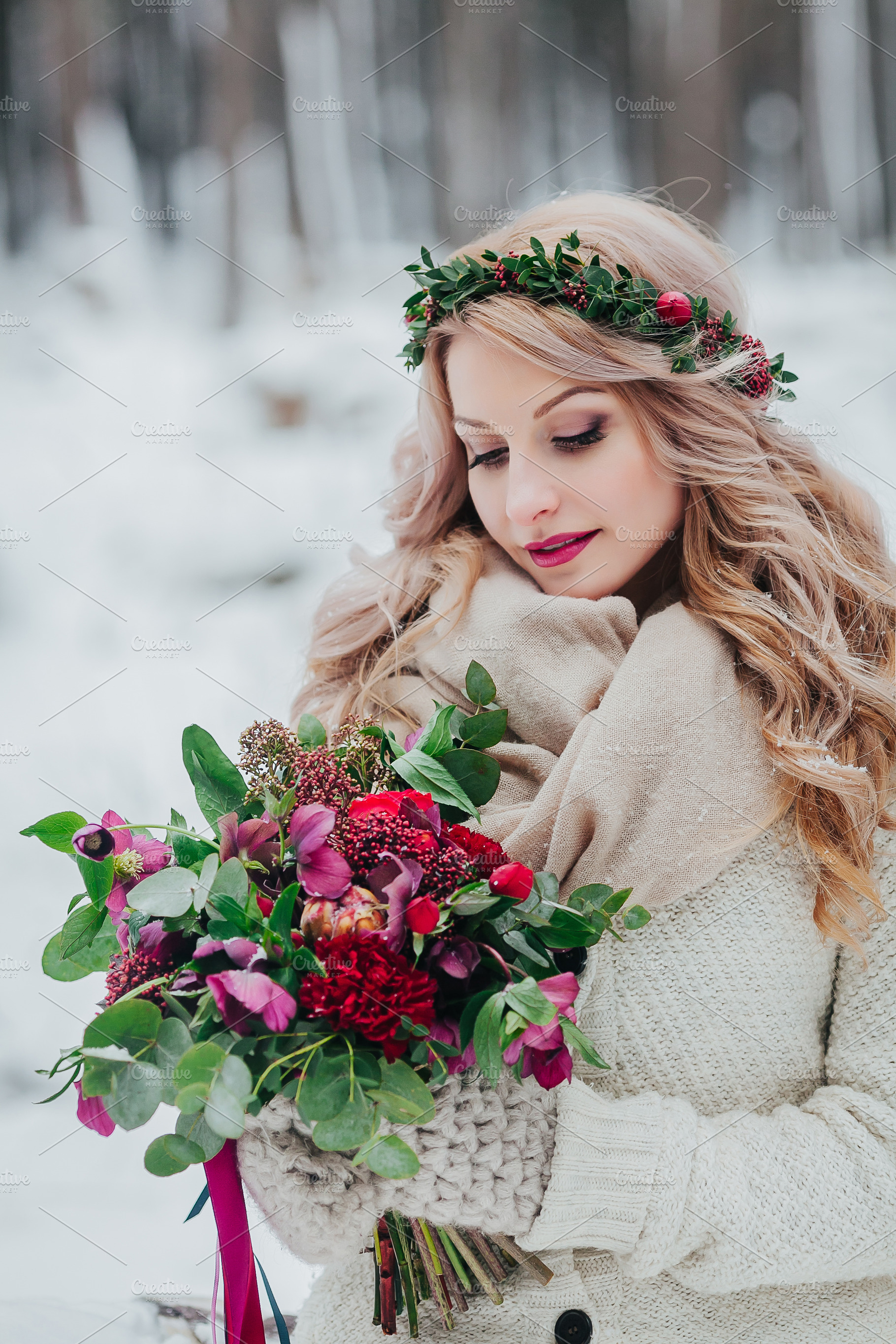 A young girl of slavic appearance with a wreath of wildflowers beautiful, a Beauty & Fashion Photo by Stahov