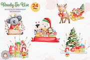 Watercolor Christmas Santa Animals, an Animal Illustration by Apixsala (Thumbnail 2 of 18)