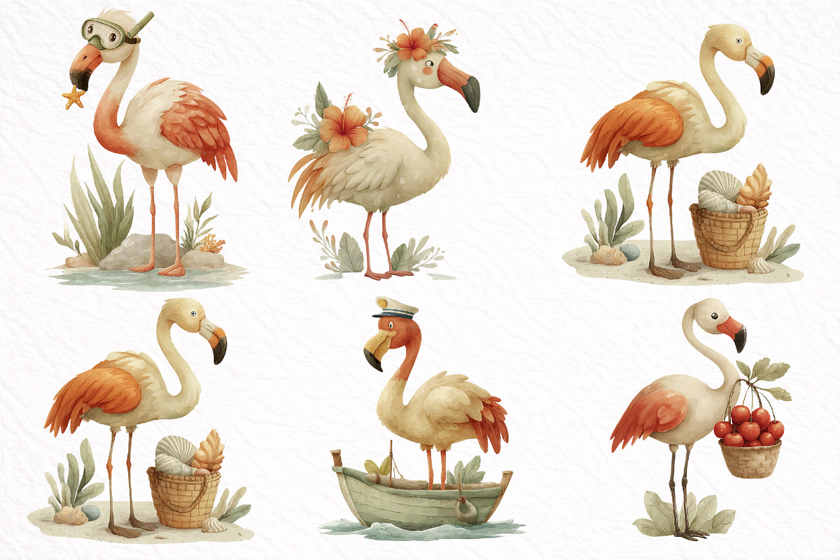 Whimsical Summer Flamingo Clipart, an Illustration by DreamArtGraphic (Photo 5 of 8)