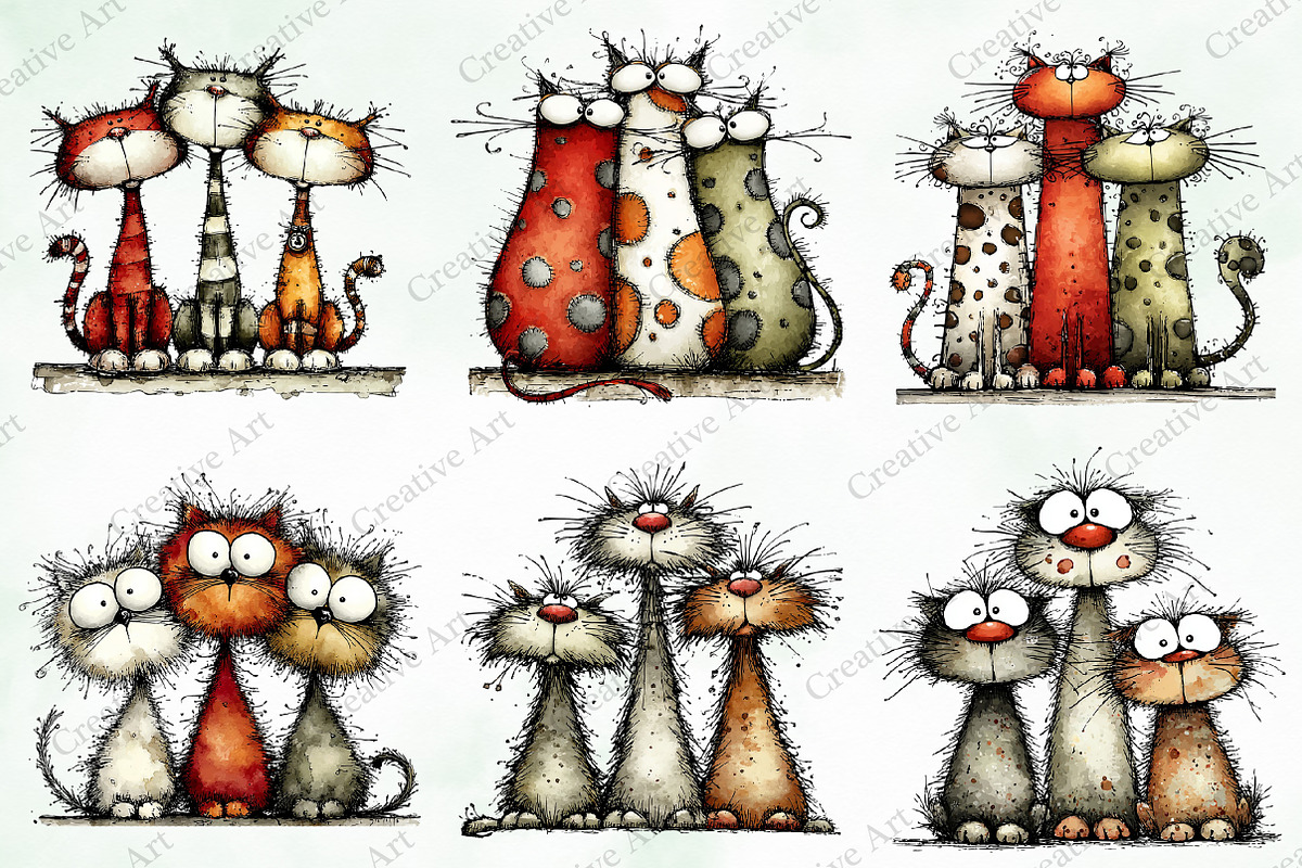 Whimsical Christmas Cats Clipart, an Illustration by Creative Art (Photo 9 of 13)