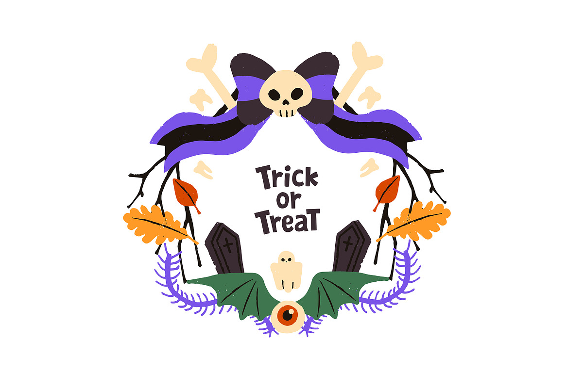Spooky Halloween wreaths designs set, a Seasonal Illustration by PaperTrident (Photo 8 of 16)