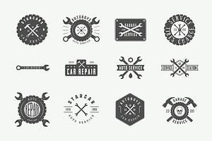 Set Of Vintage Mechanic Logos