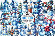 Christmas Blue Toile Snowman Clipart, an Illustration by Canvas Craft (Thumbnail 1 of 8)