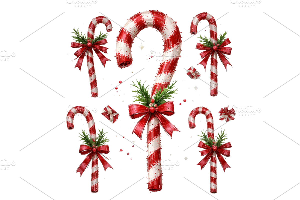 watercolor Christmas candy cane, a Seasonal Illustration by Creative design (Photo 4 of 7)