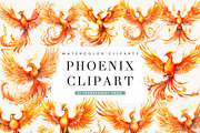 Watercolor Phoenix Clipart Bundle, an Animal Illustration by BusyDaydesign (Thumbnail 1 of 8)