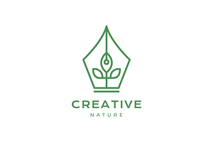 nib pen with plant botanical logo, a Branding & Logo Template by devastd