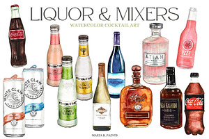Liquor & Mixers Watercolor Clip Art