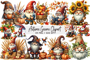 Watercolor Autumn Gnome Clipart, a Seasonal Illustration by DreamArtGraphic