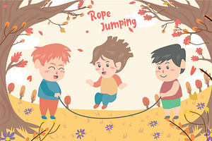 Kids Playing Jump - Illustration