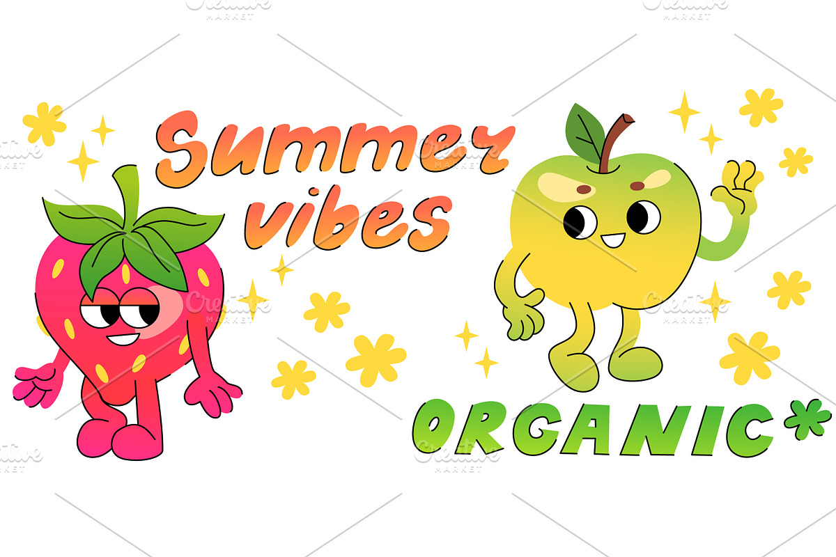 Groovy cartoon fruit and berry, a Food Illustration by art PVP - market