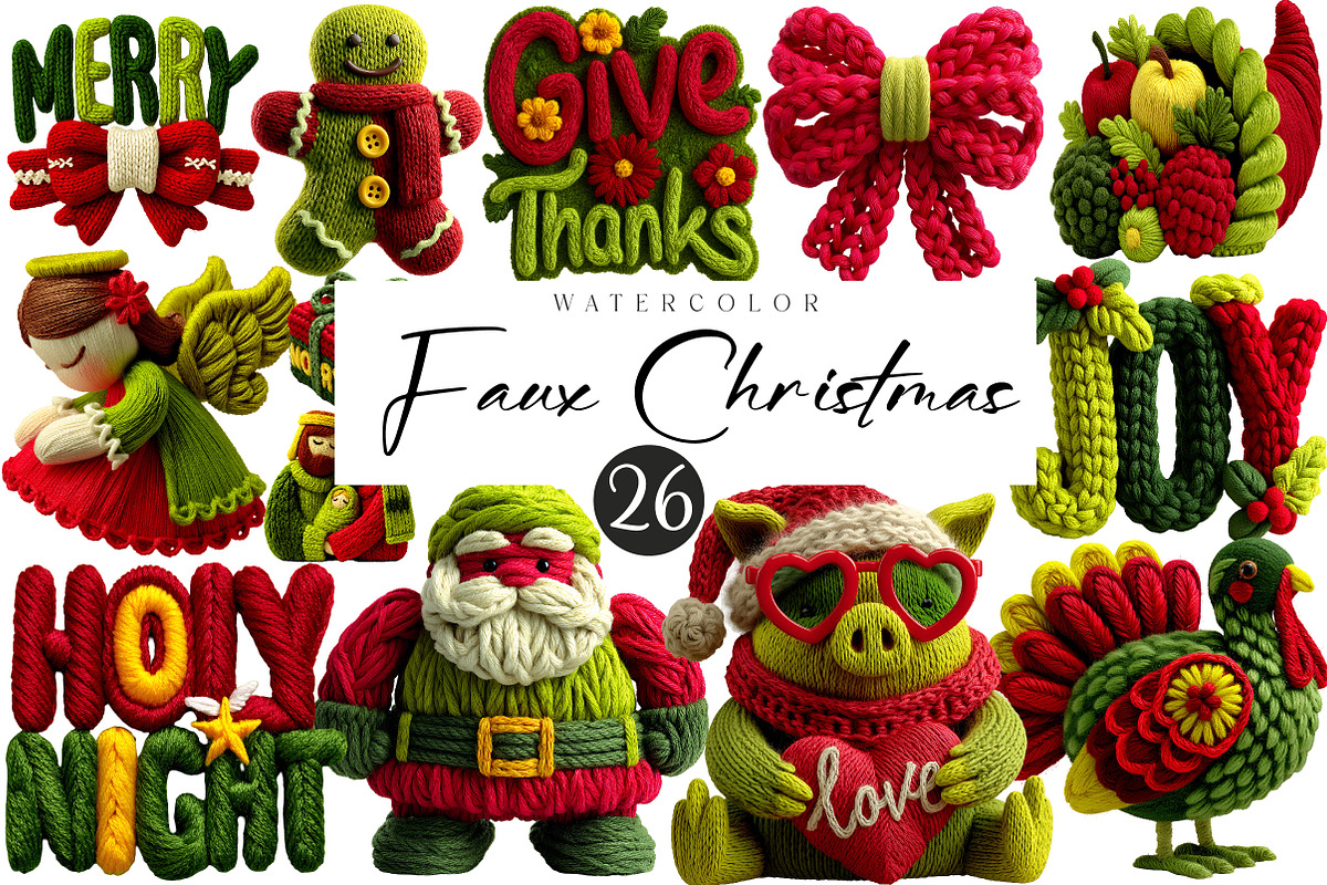 Faux Yarn Christmas PNG Bundle, an Illustration by CreationArt (Photo 1 of 4)