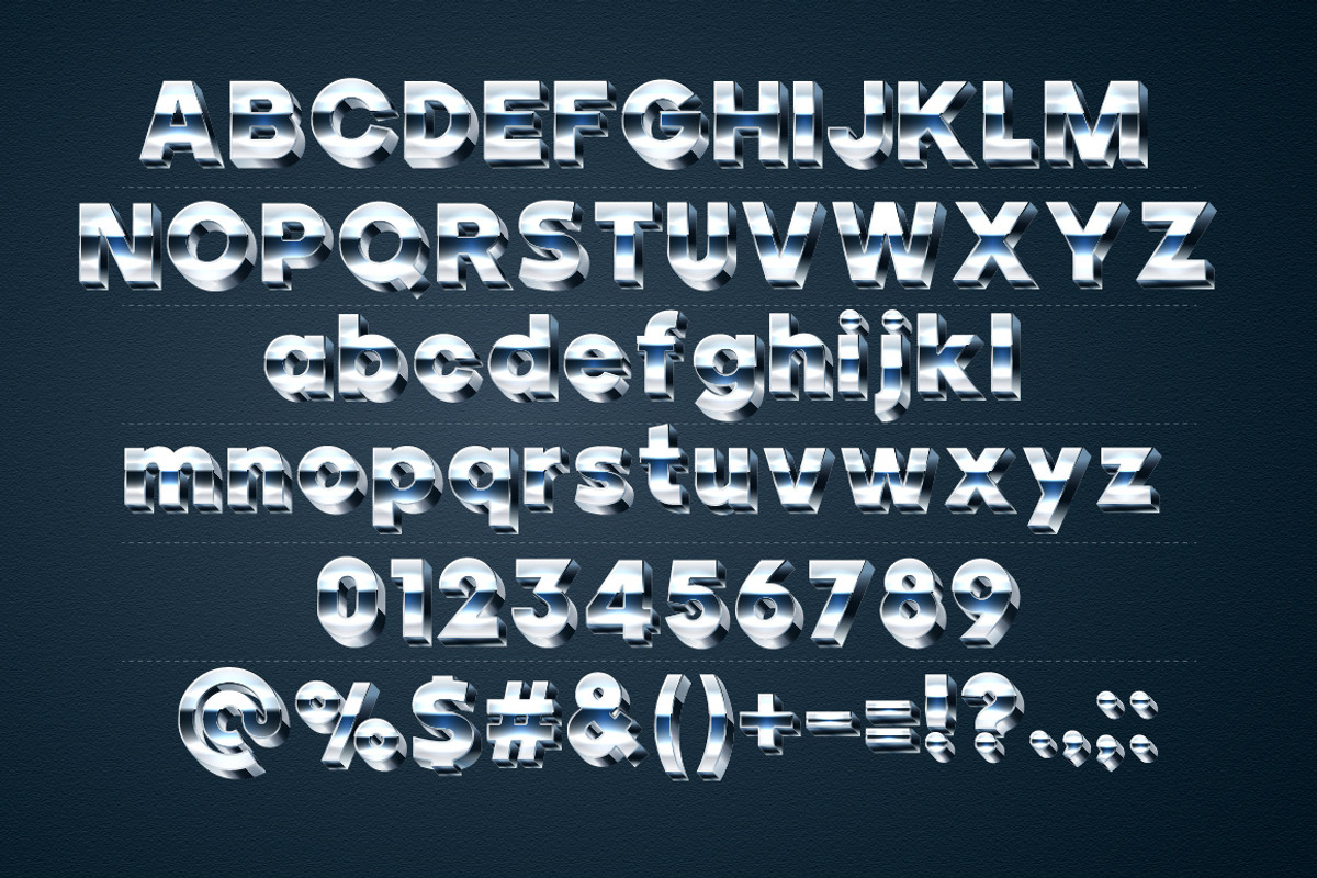 Silver chrome and aluminum 3D font preview 4