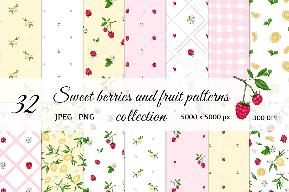Fruit & Berry Seamless Pattern Pack, a Pattern Graphic by ZabolotnaArt (Photo 1 of 7)