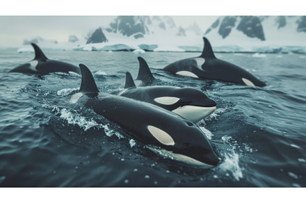 Group of Orca Whales Swimming in the, an Animal Photo by Goinyk