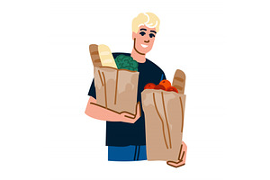 Volunteer carrying grocery bags, a Food Illustration by pikepicture