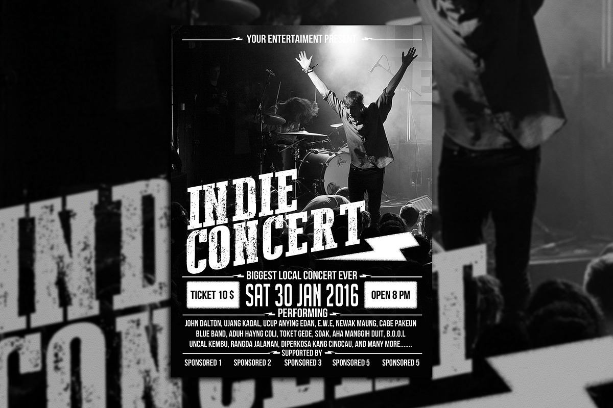 Indie Concert Poster Flyer, a Flyer Template by Muhamad Iqbal hidayat (Photo 1 of 3)