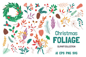 60+ CHRISTMAS FOLIAGE clipart