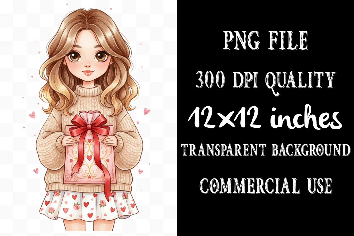 Whimsical Valentine's Day Cute Girl, an Illustration by Designking (Photo 4 of 5)