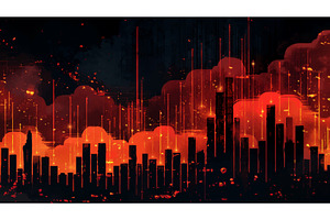 Abstract fiery city skyline stock, a Finance Illustration by AlexArt