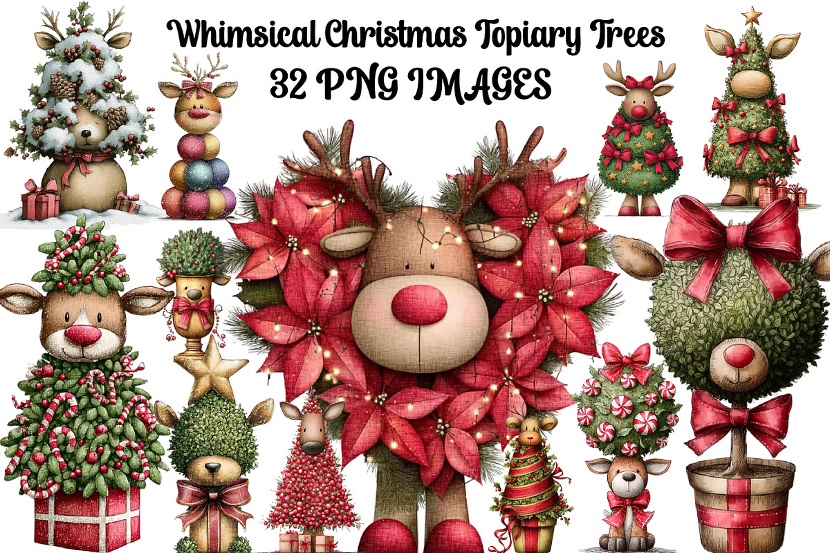 Whimsical Christmas Topiary Trees, an Illustration by DreamArtGraphic (Photo 1 of 5)