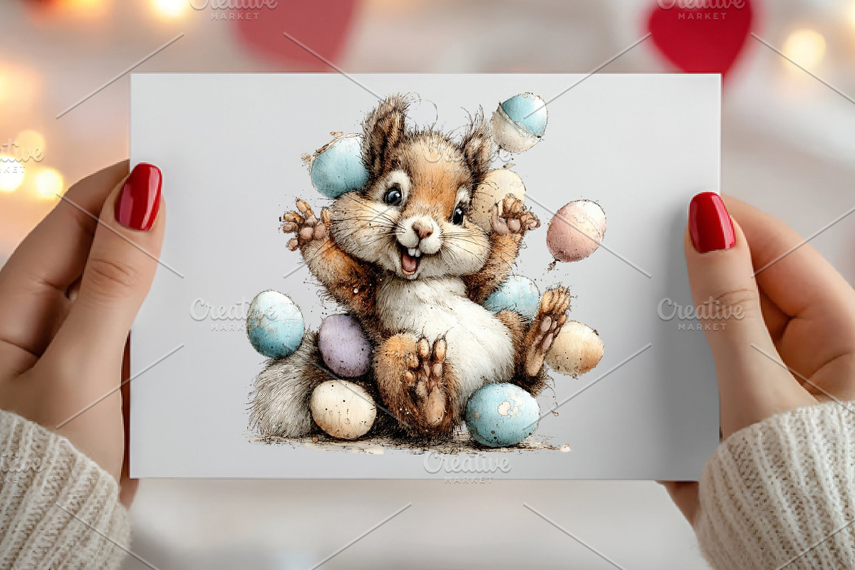 Whimsical Easter Squirrel Clipart, an Illustration by Canvas Craft (Photo 4 of 6)