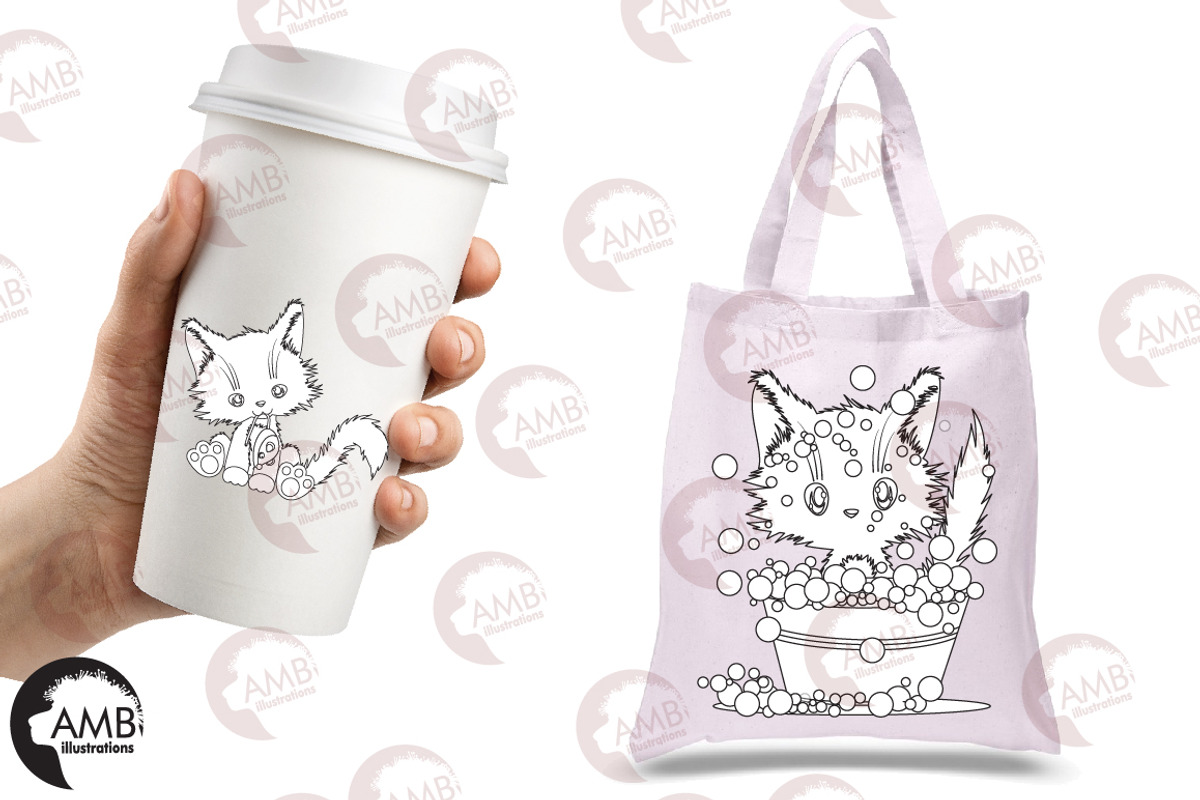 Cutey Cat Digital Stamps AMB-2655, an Illustration by AMBillustrations (Photo 2 of 4)