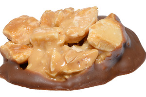 Traditional macadamia nut tartlet candy in caramel on a milk cho, a Food & Drink Photo by ndanko