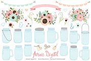 Pink and Mint Floral Mason Jars, an Illustration by Avenie Digital (Thumbnail 1 of 2)
