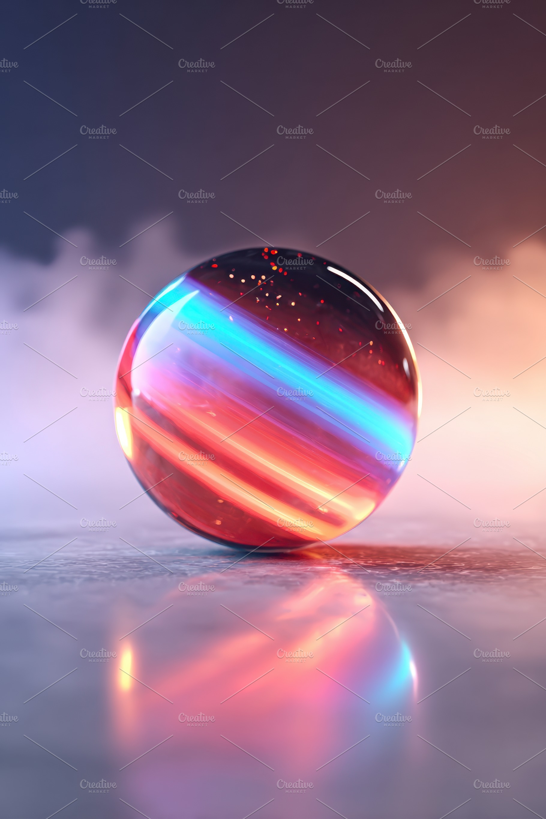 Colorful glass marble with vibrant reflections, an Abstract Photo by AlyaAnd