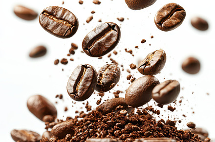 Roasted Coffee Beans Falling onto Gr, a Background Photo by Pixeness