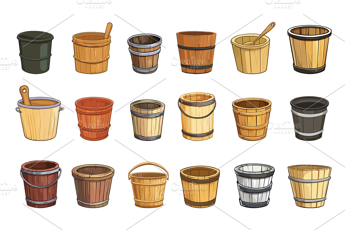 Wooden isolated buckets. Cartoon, an Object Illustration by Valerie Bodnar
