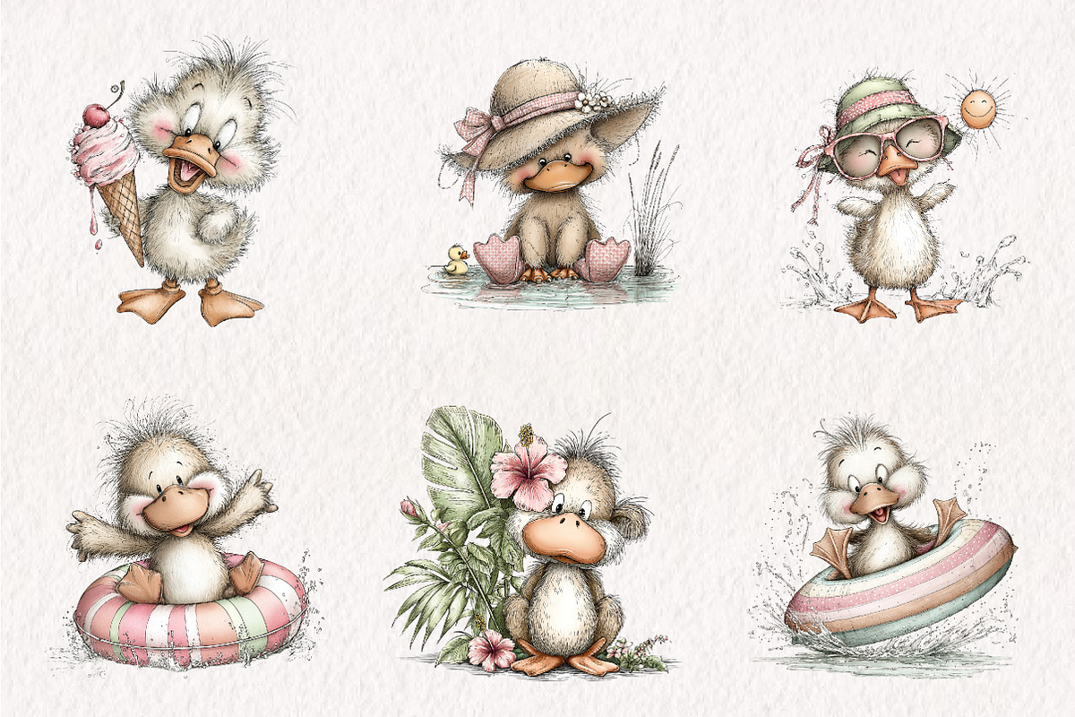 Whimsical Summer Yellow Ducks Clipar, an Illustration by CreationArt (Photo 6 of 7)