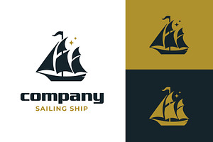 Sail Ship Boat with Stars Logo, a Branding & Logo Template by funpixel