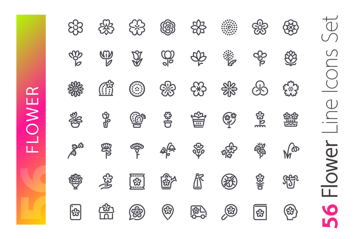 Flower Line Icons Set, an Outline Icon by Voysla's Shop (Photo 2 of 4)