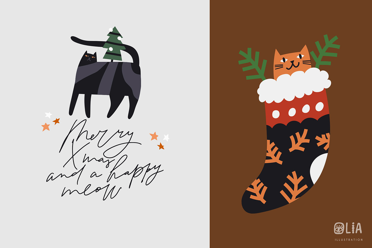 Christmas cats | 100% hand drawn, an Animal Illustration by Olia (Photo 12 of 14)