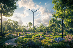 A serene landscape featuring lush greenery, colorful flowers, and a winding pat, a Technology Photo by Textures & Backgrounds