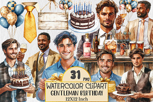 Gentleman Birthday clipart, a Decorative Illustration by Rose Art
