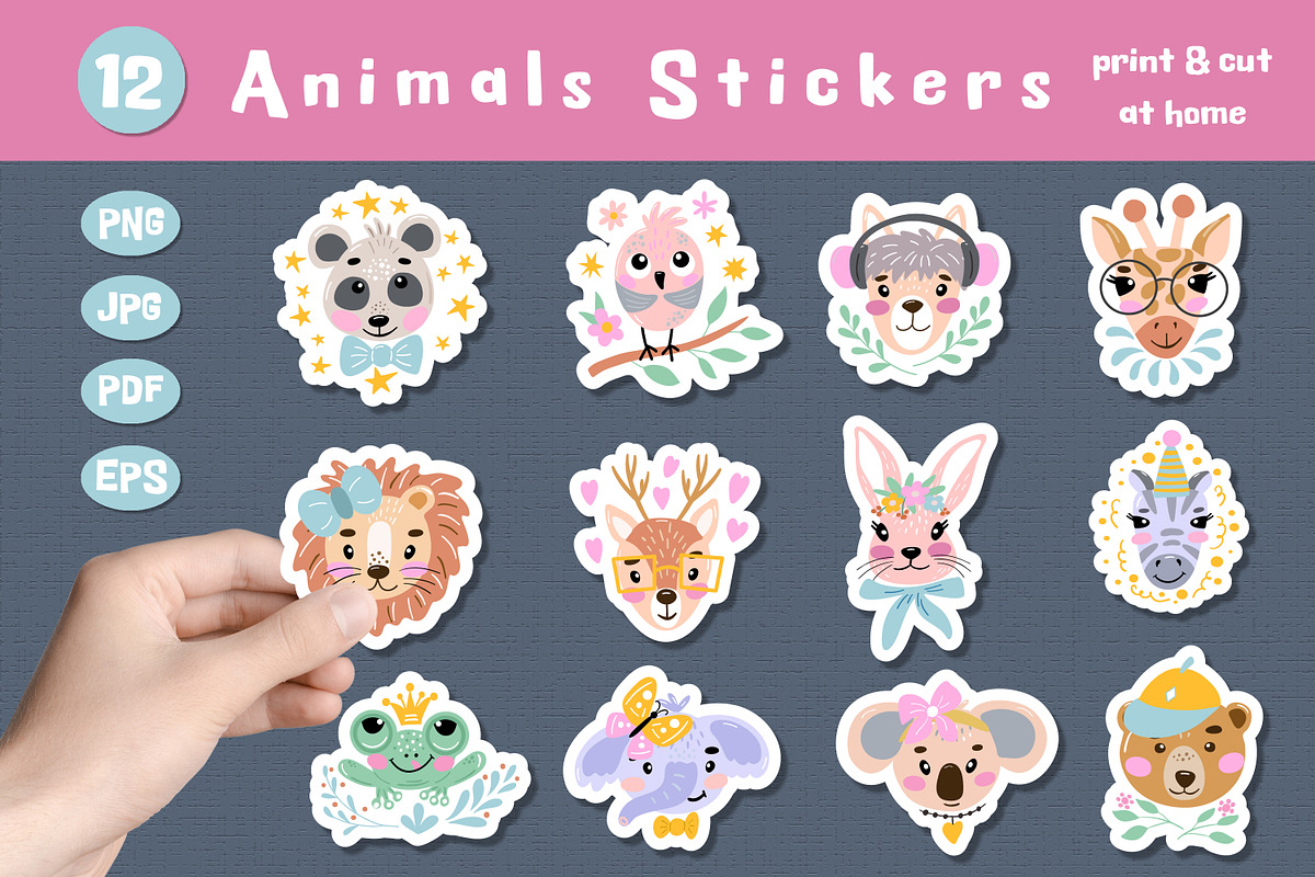 Animal Stickers. Printable Stickers, an Animal Illustration by rinaletters (Photo 1 of 5)