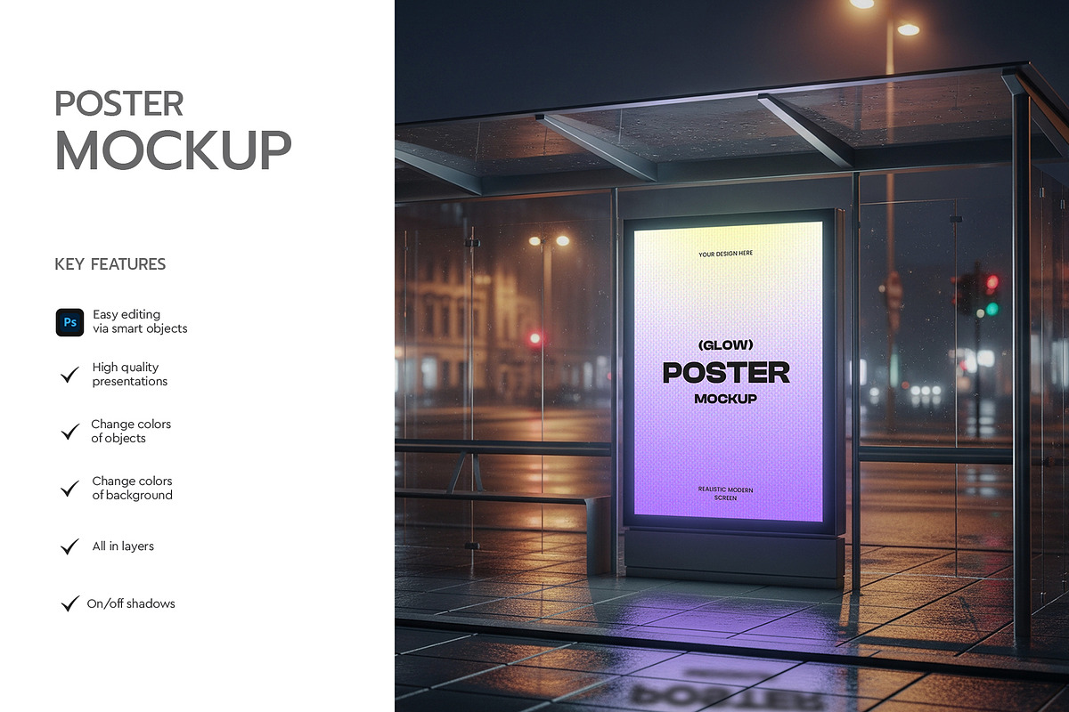 Lightbox Bus Stop Poster PSD Mockup, an Advertising Mockup by graphypix (Photo 2 of 4)