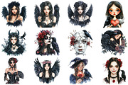 Gothic Girls with raven and roses, an Illustration by Craft Nest (Thumbnail 3 of 5)