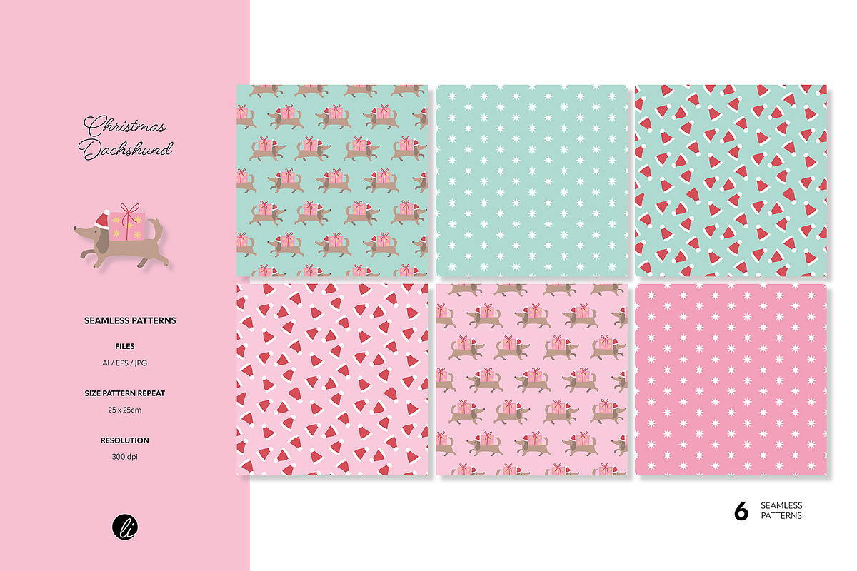 Christmas Dachshund Patterns, an Illustration by Andrea Liesert (Photo 2 of 7)