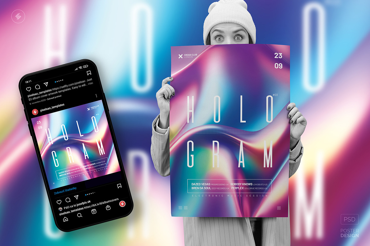 Hologram Party Flyers, Posters Pack, a Poster Template by pixelsao (Photo 8 of 23)
