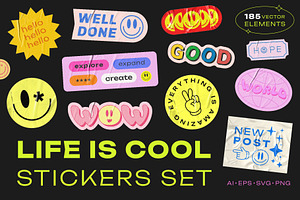 LIFE IS COOL VECTOR POP ART STICKERS